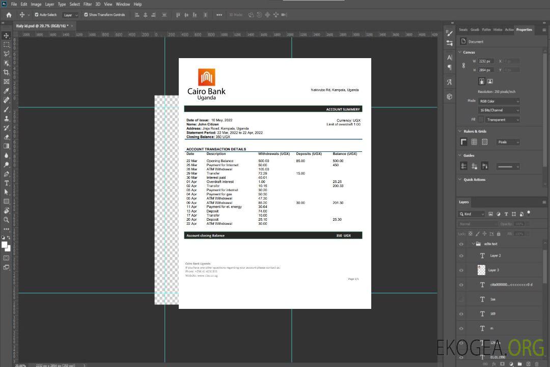 Relevé bancaire de l'Ouganda au Caire template Relevé bancaire de l'Ouganda au Caire template